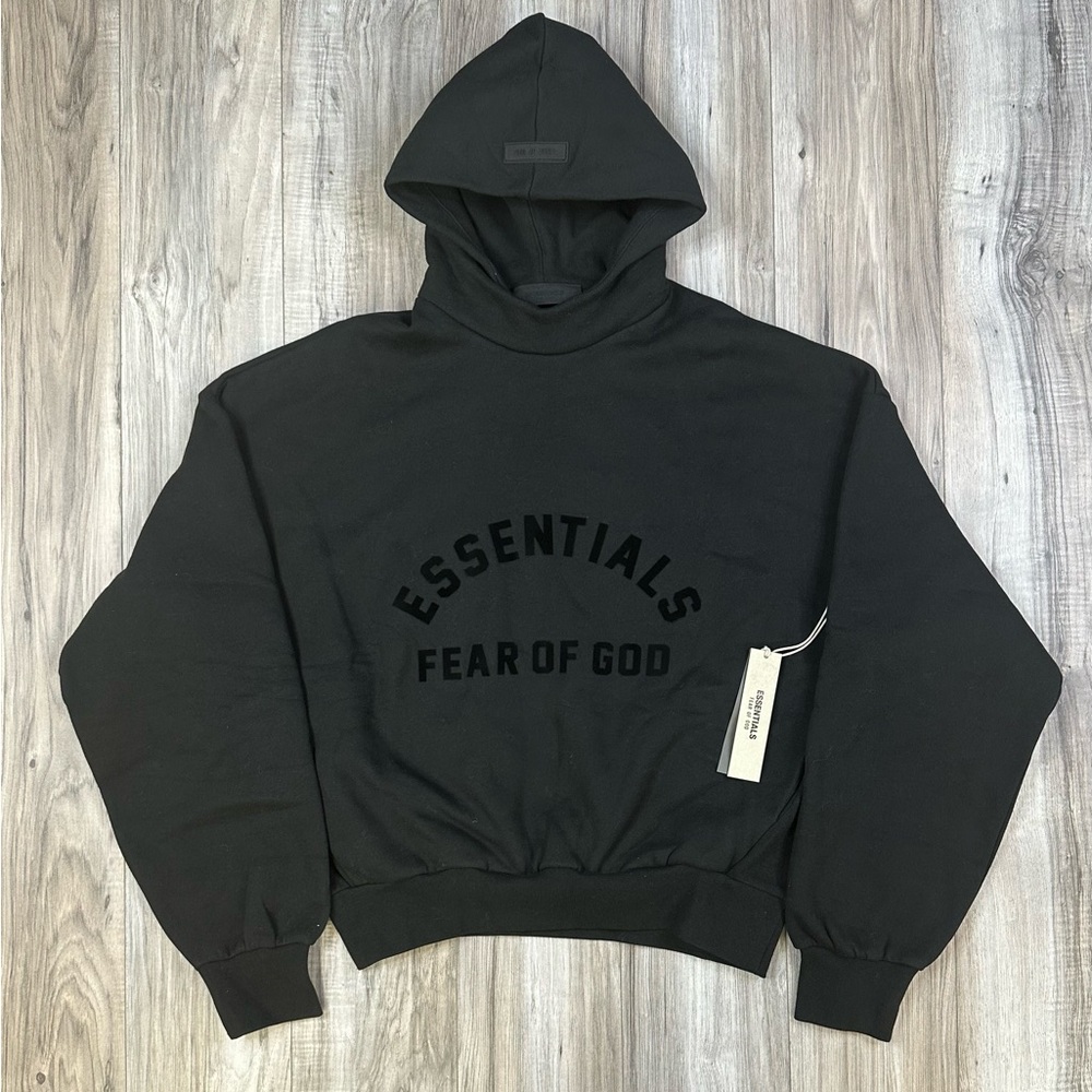 Fear of God Essential Jet Black Hoodie Mens Size Large NWT